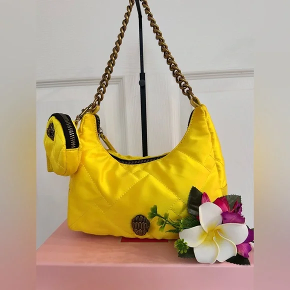 KURT GEIGER ~ Yellow Quilted Shoulder or Handbag w/Coin Purse & Nylon Strap - Picture 4 of 10